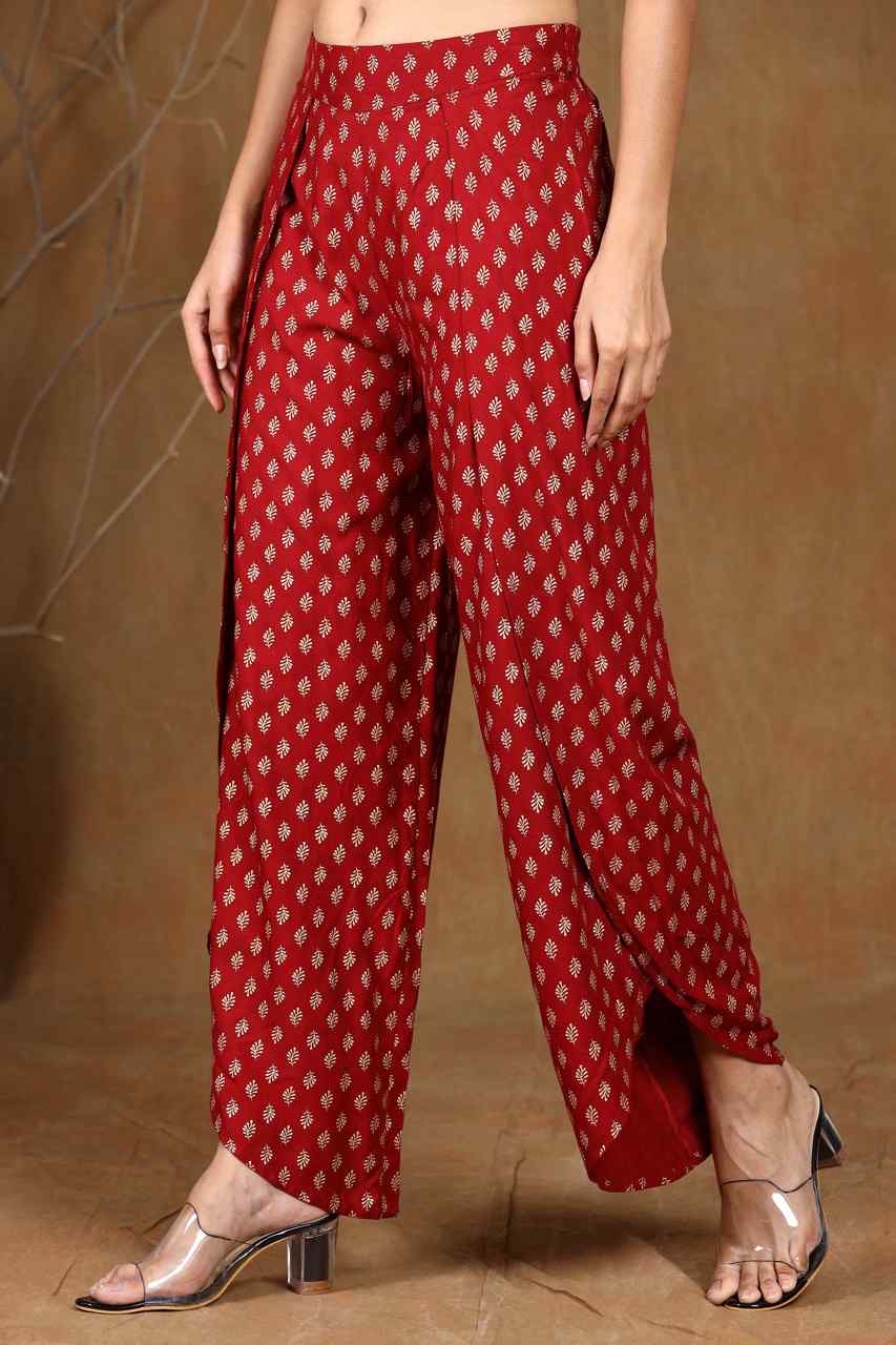 Juniper Women's Maroon Rayon Printed Tulip Dhoti Pant - Distacart