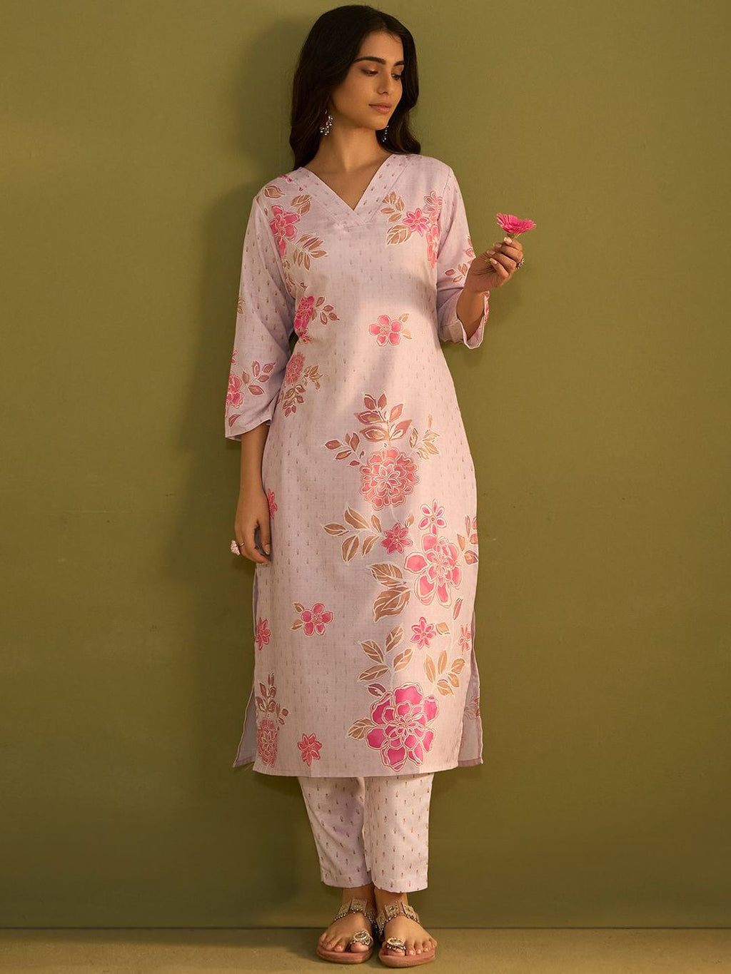 Indo Era Women Floral Printed Regular Kurta with Trousers - Distacart