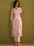 Indo Era Women Floral Printed Regular Kurta with Trousers - Distacart