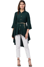 PAVONINE Bottle Green Color High-Low Midi For Girls - Distacart