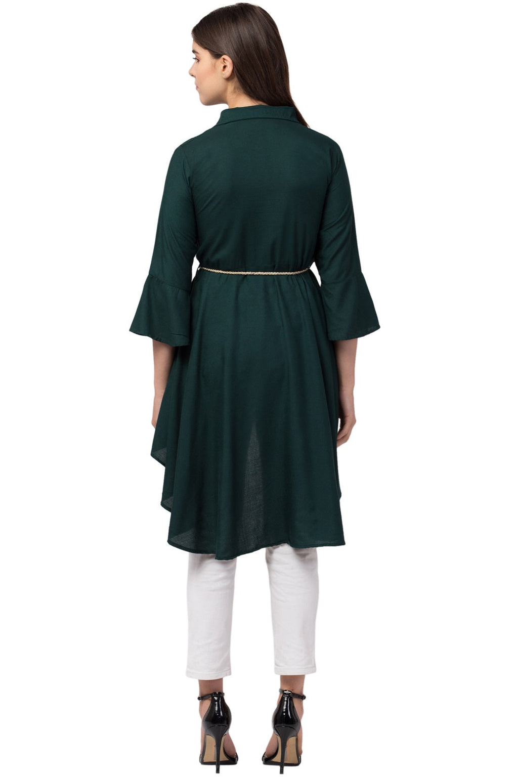 PAVONINE Bottle Green Color High-Low Midi For Girls - Distacart