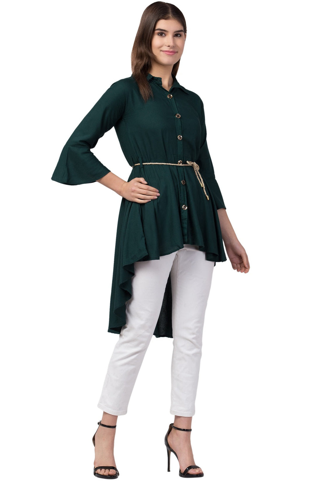 PAVONINE Bottle Green Color High-Low Midi For Girls - Distacart