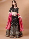Lorenvalley Fashion Black & Pink Semi-Stitched Lehenga & Unstitched Blouse With Dupatta
