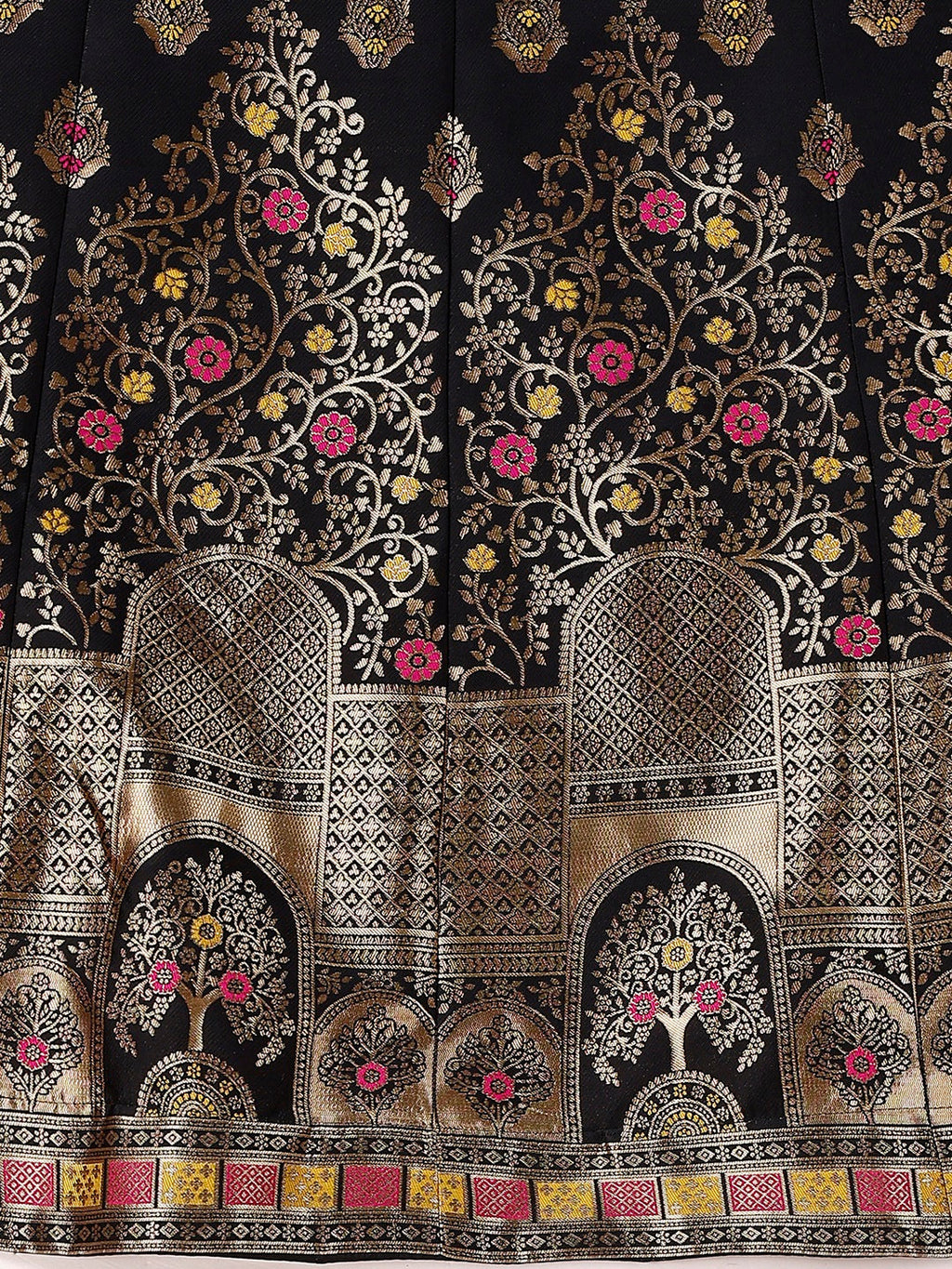 Lorenvalley Fashion Black & Pink Semi-Stitched Lehenga & Unstitched Blouse With Dupatta