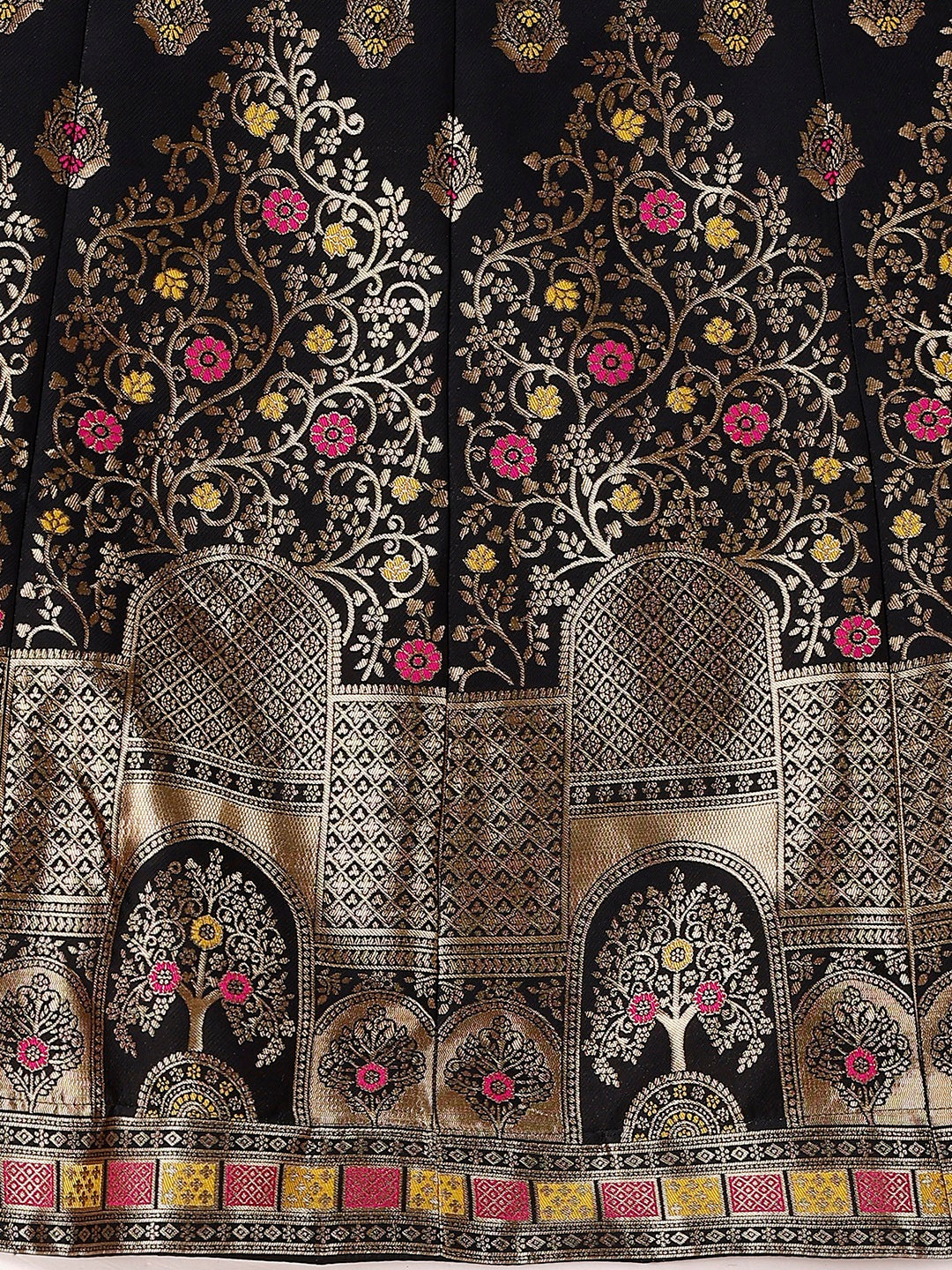 Lorenvalley Fashion Black & Pink Semi-Stitched Lehenga & Unstitched Blouse With Dupatta