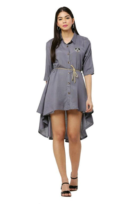 PAVONINE Grey Color High-Low Midi For Girls