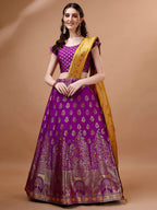 Lorenvalley Fashion Purple & Mustard Semi-Stitched Lehenga & Unstitched Blouse With Dupatta