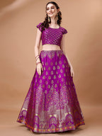 Lorenvalley Fashion Purple & Mustard Semi-Stitched Lehenga & Unstitched Blouse With Dupatta