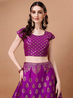 Lorenvalley Fashion Purple & Mustard Semi-Stitched Lehenga & Unstitched Blouse With Dupatta
