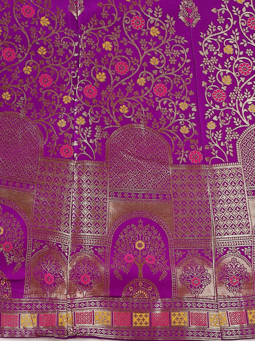 Lorenvalley Fashion Purple & Mustard Semi-Stitched Lehenga & Unstitched Blouse With Dupatta