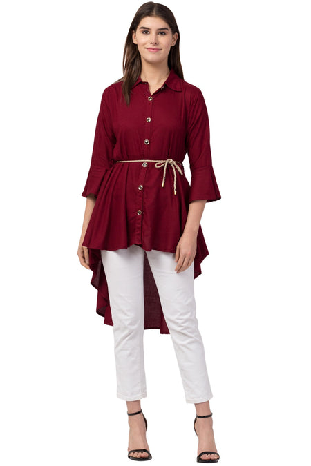 PAVONINE Maroon Color High-Low Midi For Girls