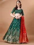 Lorenvalley Fashion Green & Red Semi-Stitched Lehenga & Unstitched Blouse With Dupatta