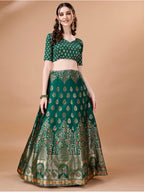 Lorenvalley Fashion Green & Red Semi-Stitched Lehenga & Unstitched Blouse With Dupatta