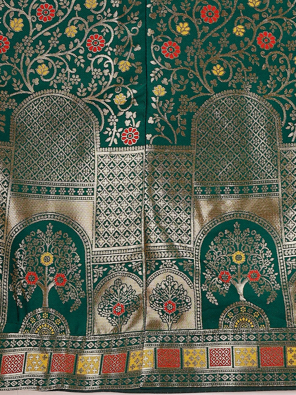 Lorenvalley Fashion Green & Red Semi-Stitched Lehenga & Unstitched Blouse With Dupatta