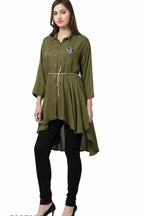 PAVONINE Mehandi Green Color High-Low Midi For Girls - Distacart