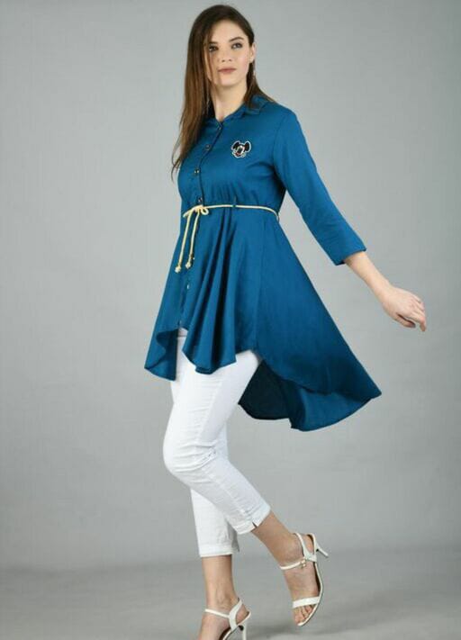 PAVONINE Petrol Color High-Low Midi For Girls - Distacart