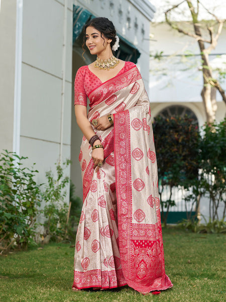 Shree Shyam Fashion Cream With Red Silk Blend Saree