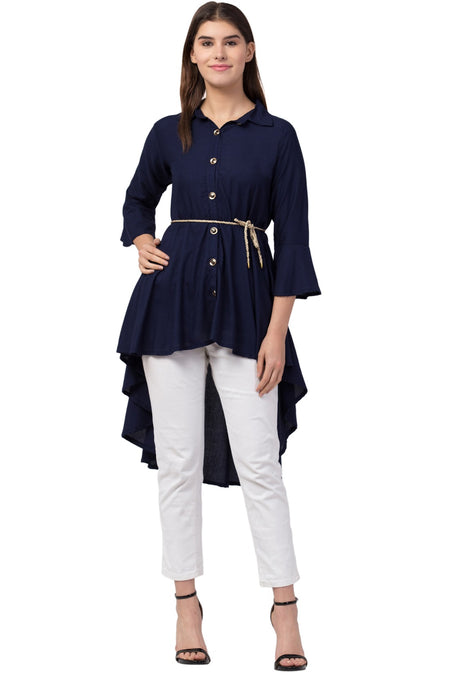 PAVONINE Navy Blue Color High-Low Midi For Girls