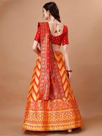 Lorenvalley Fashion Yellow & Red Semi-Stitched Lehenga & Unstitched Blouse With Dupatta