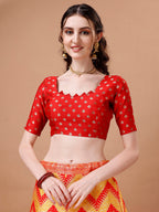 Lorenvalley Fashion Yellow & Red Semi-Stitched Lehenga & Unstitched Blouse With Dupatta