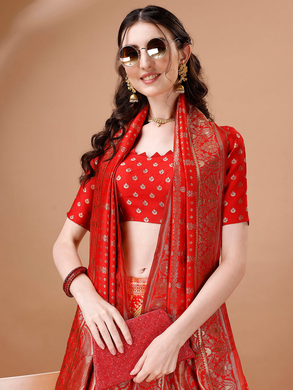 Lorenvalley Fashion Yellow & Red Semi-Stitched Lehenga & Unstitched Blouse With Dupatta