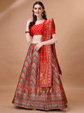 Lorenvalley Fashion Green & Red Semi-Stitched Lehenga & Unstitched Blouse With Dupatta
