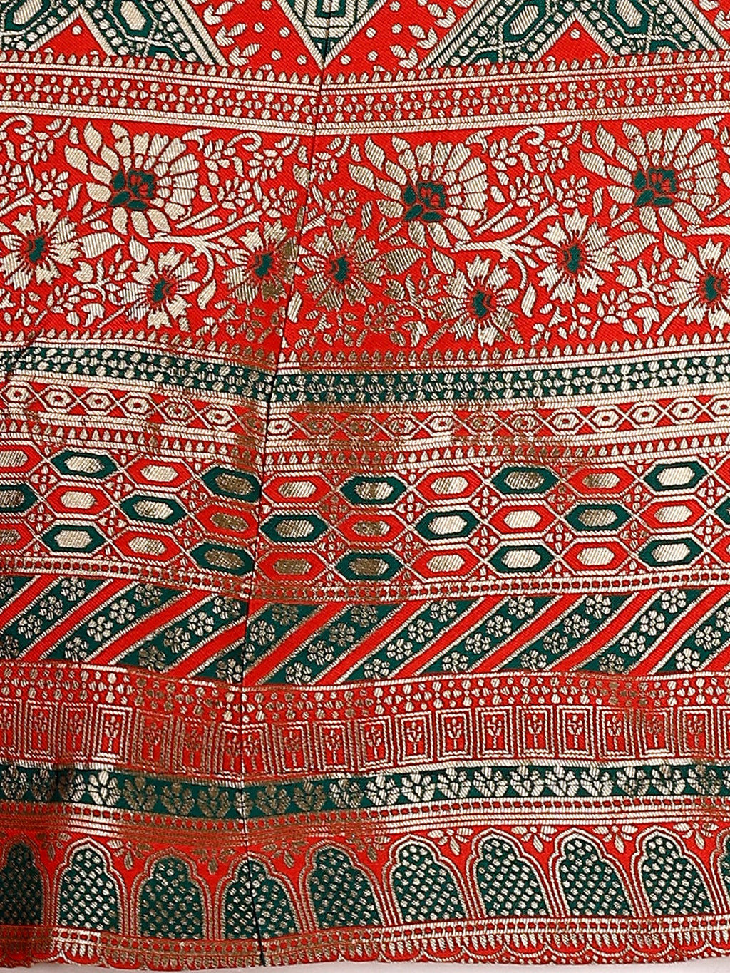 Lorenvalley Fashion Green & Red Semi-Stitched Lehenga & Unstitched Blouse With Dupatta