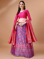 Lorenvalley Fashion Purple & Pink Semi-Stitched Lehenga & Unstitched Blouse With Dupatta