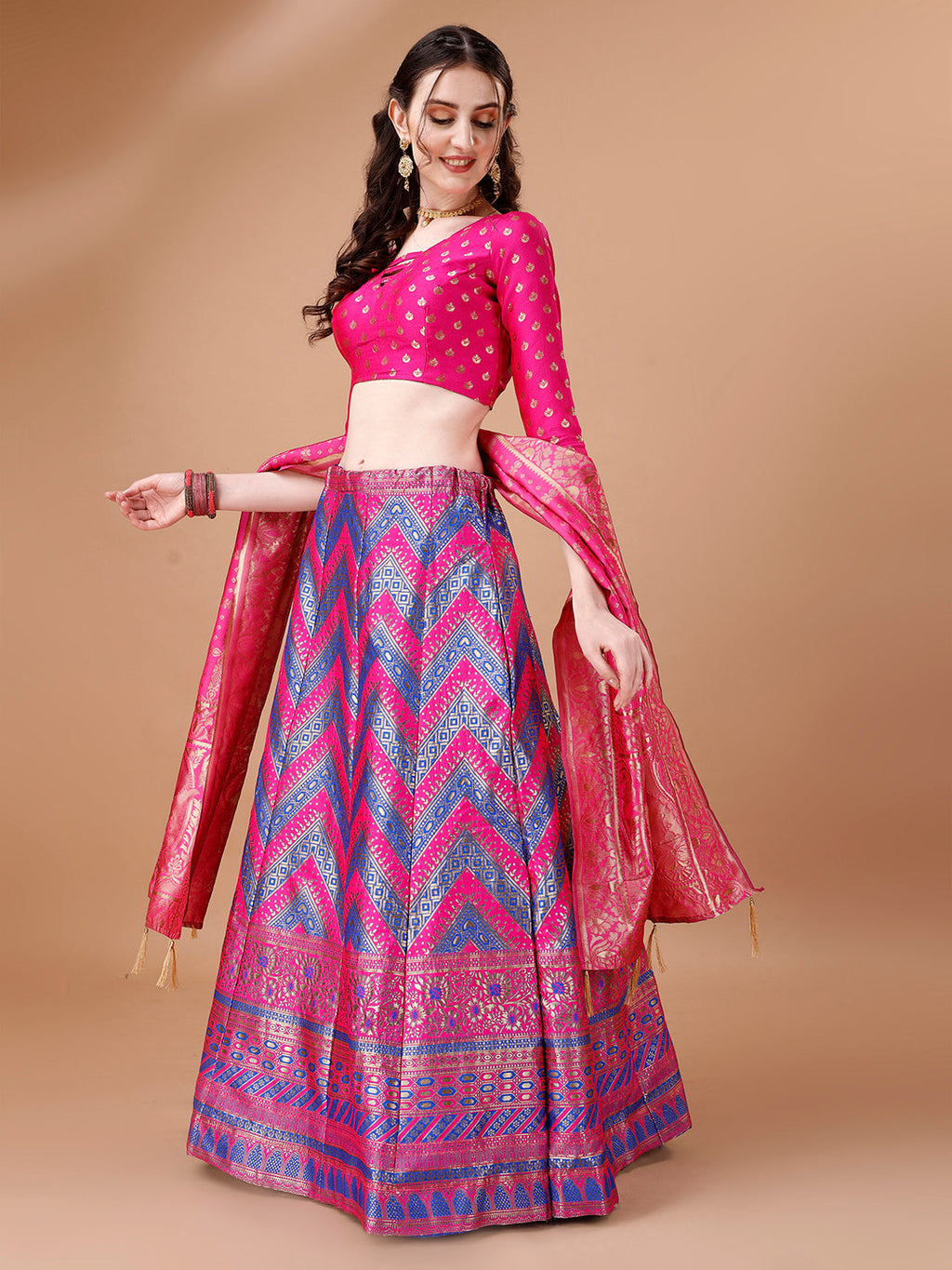 Lorenvalley Fashion Purple & Pink Semi-Stitched Lehenga & Unstitched Blouse With Dupatta
