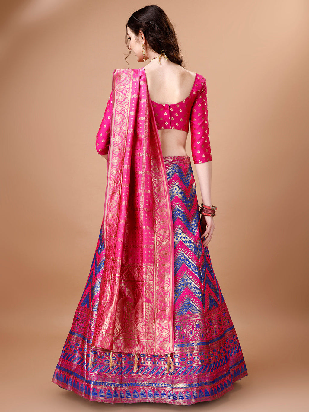 Lorenvalley Fashion Purple & Pink Semi-Stitched Lehenga & Unstitched Blouse With Dupatta