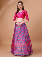 Lorenvalley Fashion Purple & Pink Semi-Stitched Lehenga & Unstitched Blouse With Dupatta