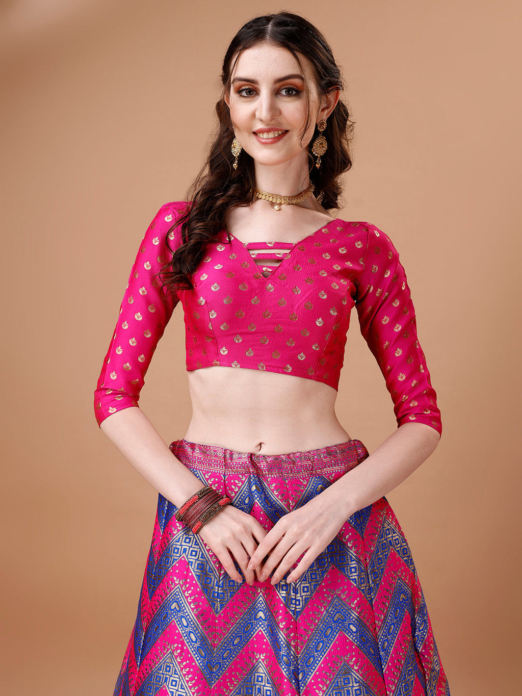 Lorenvalley Fashion Purple & Pink Semi-Stitched Lehenga & Unstitched Blouse With Dupatta