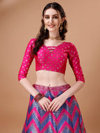 Lorenvalley Fashion Purple & Pink Semi-Stitched Lehenga & Unstitched Blouse With Dupatta