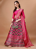 Lorenvalley Fashion Black & Pink Semi-Stitched Lehenga & Unstitched Blouse With Dupatta