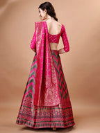 Lorenvalley Fashion Black & Pink Semi-Stitched Lehenga & Unstitched Blouse With Dupatta