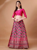 Lorenvalley Fashion Black & Pink Semi-Stitched Lehenga & Unstitched Blouse With Dupatta