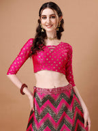 Lorenvalley Fashion Black & Pink Semi-Stitched Lehenga & Unstitched Blouse With Dupatta