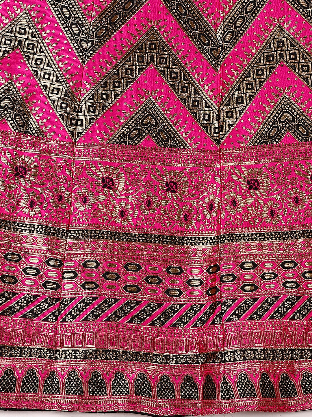 Lorenvalley Fashion Black & Pink Semi-Stitched Lehenga & Unstitched Blouse With Dupatta