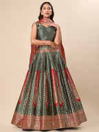 Lorenvalley Fashion Green Ready to Wear Lehenga & Unstitched Blouse With Dupatta