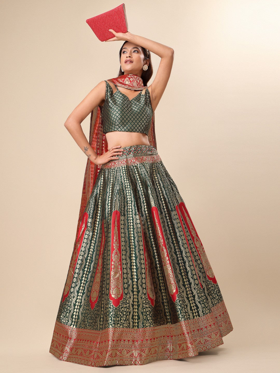 Lorenvalley Fashion Green Ready to Wear Lehenga & Unstitched Blouse With Dupatta