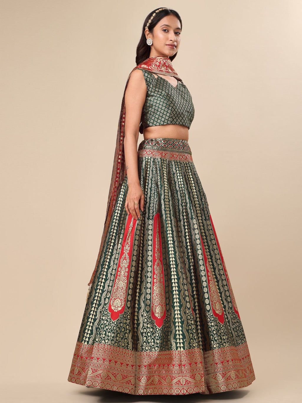 Lorenvalley Fashion Green Ready to Wear Lehenga & Unstitched Blouse With Dupatta