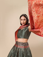 Lorenvalley Fashion Green Ready to Wear Lehenga & Unstitched Blouse With Dupatta
