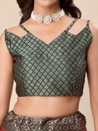 Lorenvalley Fashion Green Ready to Wear Lehenga & Unstitched Blouse With Dupatta