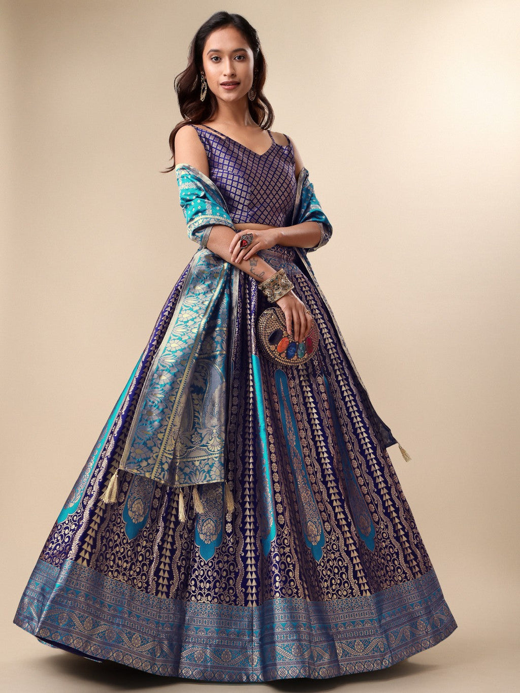 Lorenvalley Fashion Blue Ready to Wear Lehenga & Unstitched Blouse With Dupatta