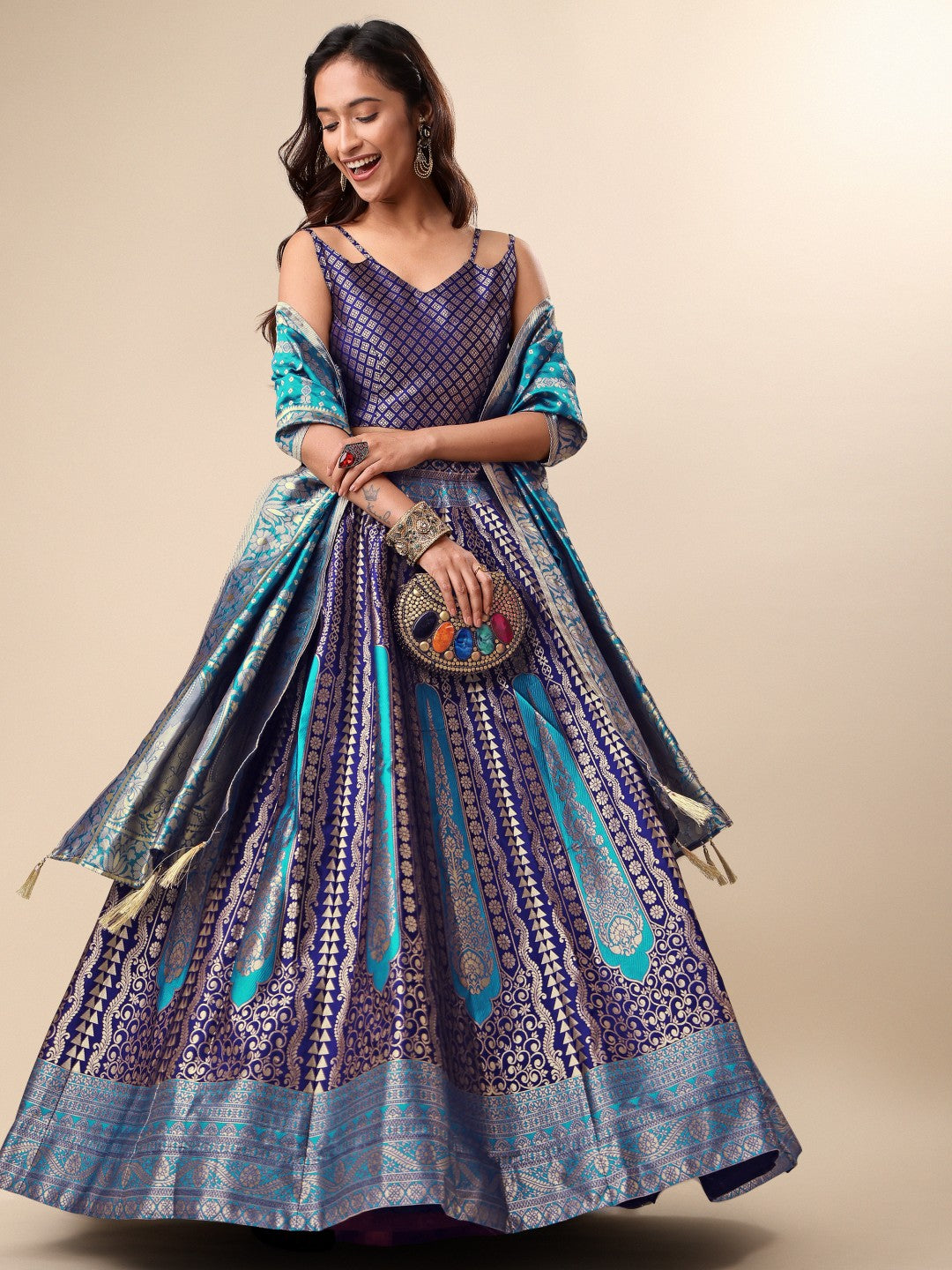 Lorenvalley Fashion Blue Ready to Wear Lehenga & Unstitched Blouse With Dupatta