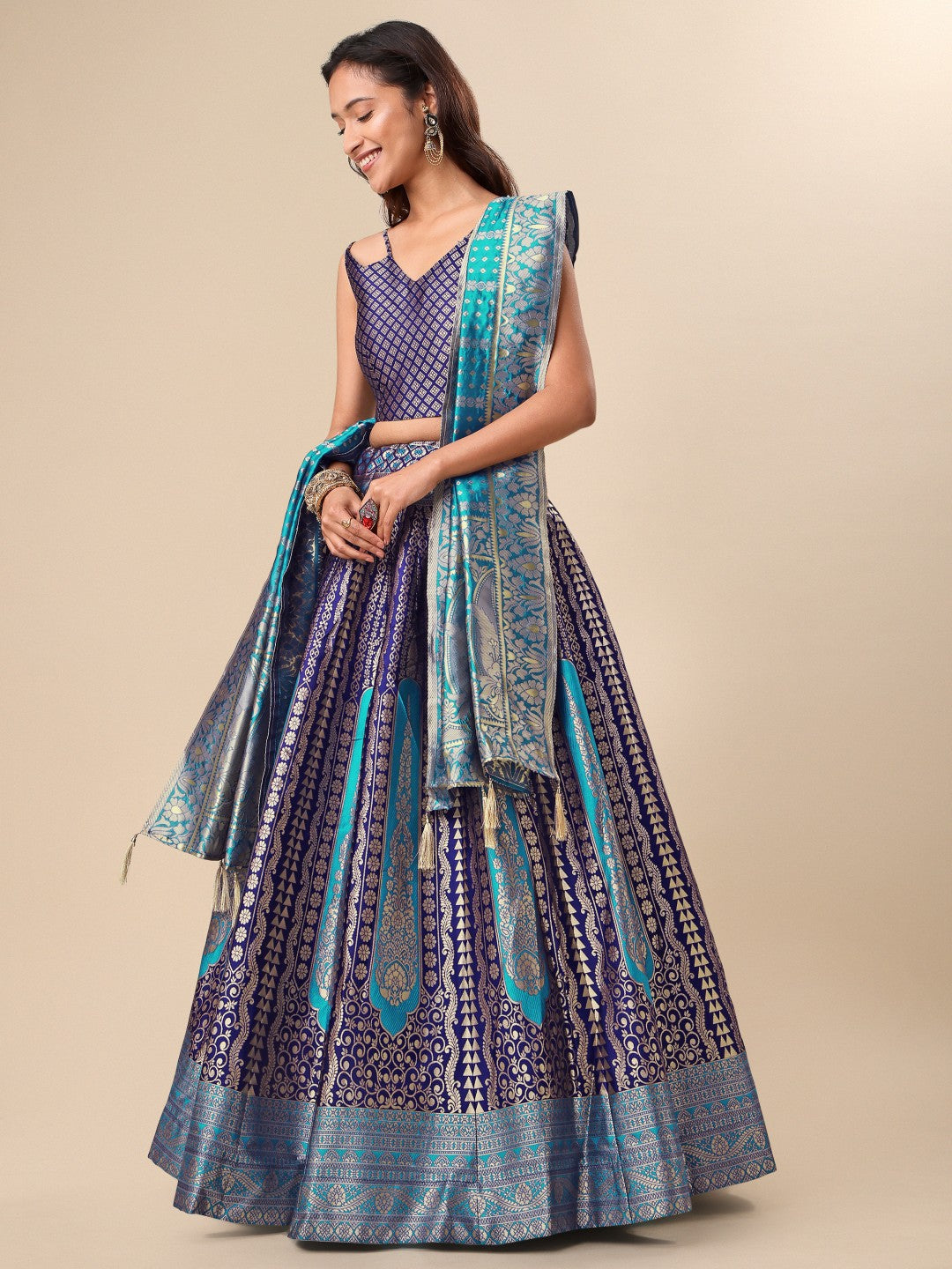 Lorenvalley Fashion Blue Ready to Wear Lehenga & Unstitched Blouse With Dupatta