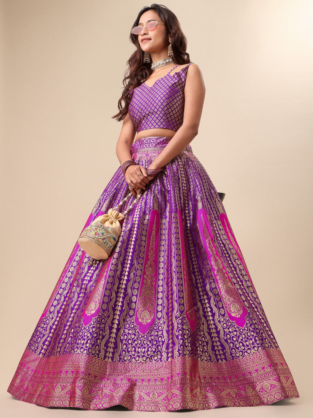 Lorenvalley Fashion Purple Ready to Wear Lehenga & Unstitched Blouse With Dupatta