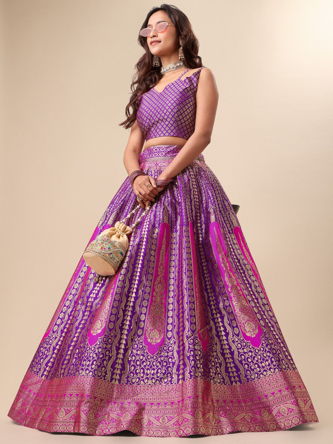 Lorenvalley Fashion Purple Ready to Wear Lehenga & Unstitched Blouse With Dupatta