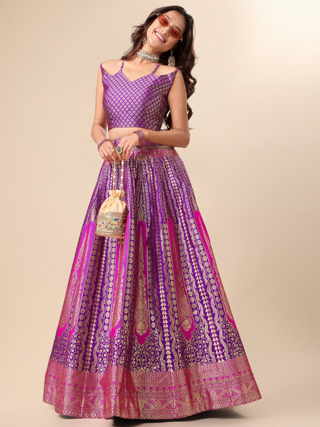 Lorenvalley Fashion Purple Ready to Wear Lehenga & Unstitched Blouse With Dupatta