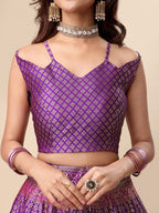 Lorenvalley Fashion Purple Ready to Wear Lehenga & Unstitched Blouse With Dupatta